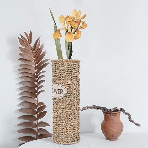 DECHOUS Rotin Fleur Vase Tissé Fleur Plante Vase en Osier Fleur Séchée Vase Conteneur Haute Paille Fleur Panier Porte-Crayon Table De Mariage Party Favour - Nail Gallerys