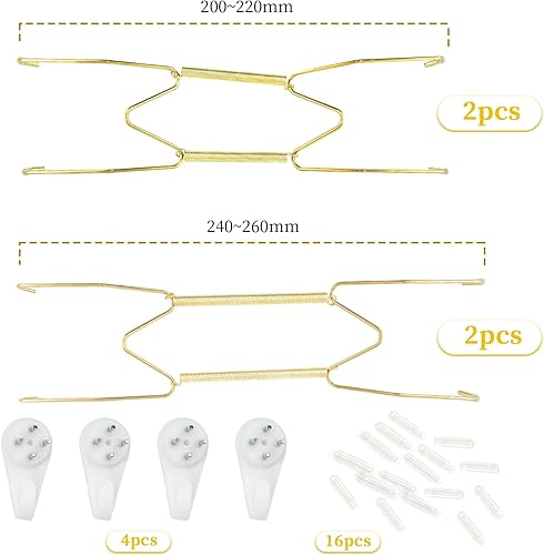 Lot de 4 supports d'assiettes murales invisibles en acier avec rivets et couvercles de protection, 20-22 cm, 24-26 cm, pour assiettes décoratives et œuvres d'art - Nail Gallerys