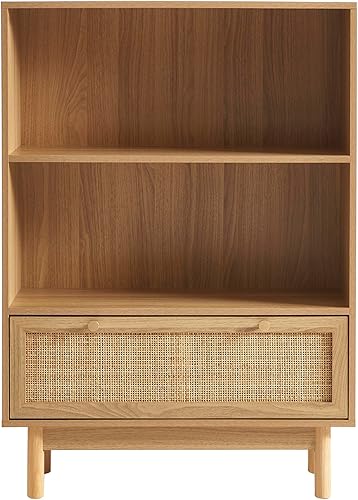 BAÏTA Bibliothèque Helena Effet chêne et cannage rotin 80cm - Nail Gallerys
