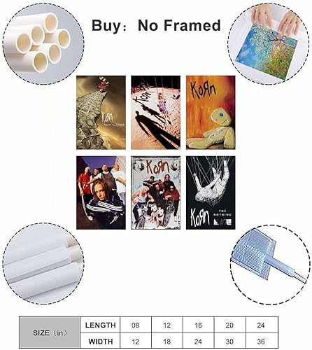 Yunneat Lot de 6 affiches Korn - Couverture d'album de musique vintage - Art mural - Affiches sur toile décoratives pour chambre - Impression esthétique - 20 x 30 cm - Style 1 - Nail Gallerys