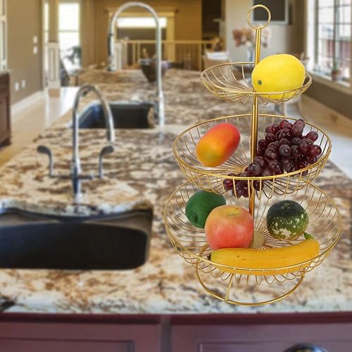Deosdum Corbeille à Fruits en Métal à 3 Niveaux, Corbeille à Fruits, Panier de Rangement pour Légumes, Présentoir à Fruits, Porte-Fruits pour Comptoir de Cuisine et Suspension(Or) - Nail Gallerys