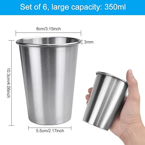 DIKEBAO 6x Gobelets en Acier Inoxydable 350 ML Gobelets en Métal Gobelets Acier Inox pour Café, Bière, Whisky pour Camping, Fête, Extérieur, Voyage, Bar, Recyclables, Lavables - Nail Gallerys