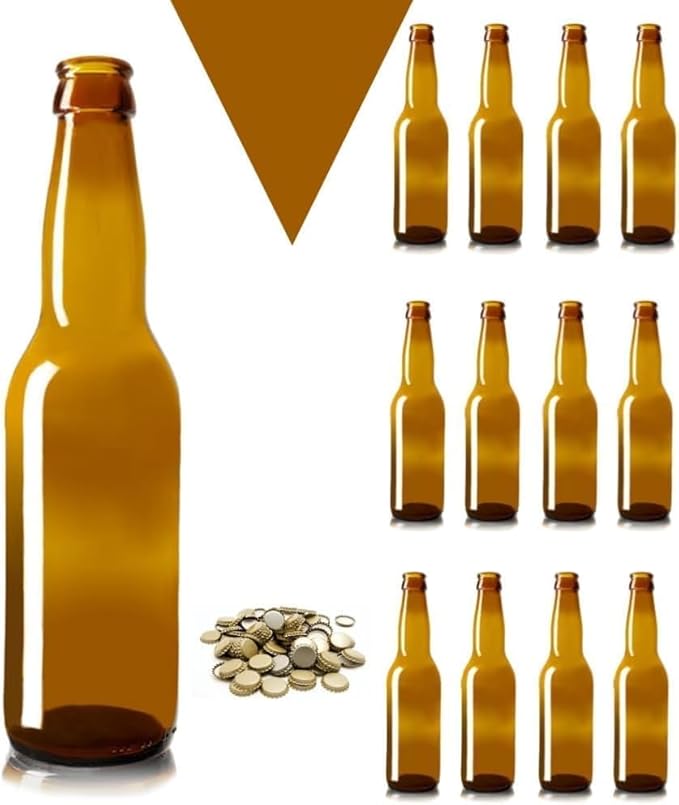 Lot de 30 bouteilles de bière en verre vide 330 ml avec bouchons couronne 26 mm LONGNECK en verre de couleur abra avec bouchon Couronne 26 mm - Kit pour faire de la bière artisanale - Nail Gallerys