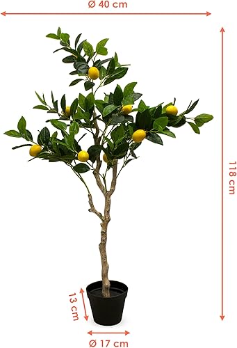 Plante d'oranger artificielle dans un pot noir – 118 x 40 cm – Arbre artificiel dans un pot de fleurs avec 10 oranges – Orange – Plante décorative d'intérieur – Pommier comme de vrai - Nail Gallerys