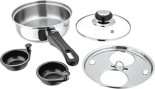 Judge Essentials - Poêle pocheuse à œufs en INOX HP92 - Couvercle en Verre avec Trou Vapeur/Manche thermorésistant - Garantie 10 Ans - 16 cm - 2 Godets - Nail Gallerys