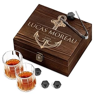Maverton Ensemble de Pierres à whisky avec 2 verres dans la boîte personnalisée