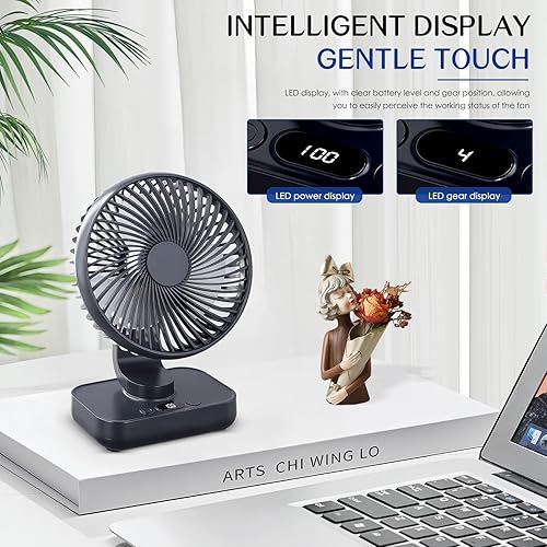 Mapille Mini Ventilateur de Table Silencieux, Oscillation 120°, 4 Vitesses, Petit Ventilateur de Bureau Puissant, 4000mAh Batterie, USB-C Rechargeable & Portable, pour Bureau Maison Extérieur (Noir) - Nail Gallerys