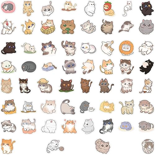 Lot de 60 autocollants amusants en motif chat kawaii pour bouteille d'eau, autocollants esthétiques pour scrapbooking, ordinateur portable, téléphone (A) - Nail Gallerys