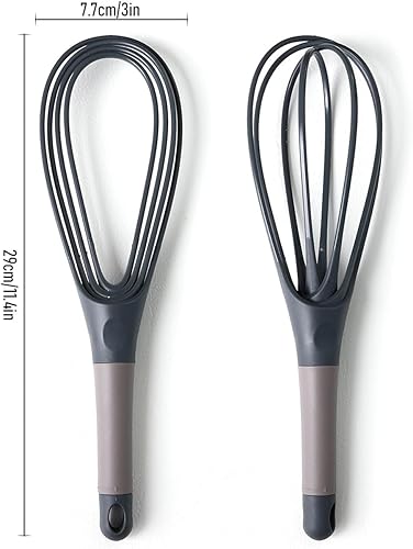 Fouet torsadé 2 en 1 plat et ballon, antiadhésif, anti-rayures, utilisé pour battre les œufs, battre le beurre, mélanger la farine, mélanger la salade, etc. (29 x 20,3 cm, gris) - Nail Gallerys