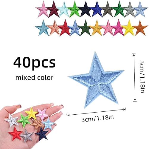 JOCXZI Lot de 40 écussons thermocollants avec étoiles brodées et étoiles à thermocoller - Étoiles à Repasser - pour t-Shirts, Jeans, Jupes, Chapeaux, vêtements(Couleur mélangée) - Nail Gallerys
