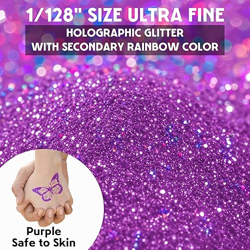 JEMESI Poudre de paillettes violettes - 140 g - 0,2 mm - Poudre pailletée ultra fine pour résine époxy, bricolage, peinture tumbler - Fabrication de bougies - Paillettes cosmétiques, poudre à ongles - Nail Gallerys