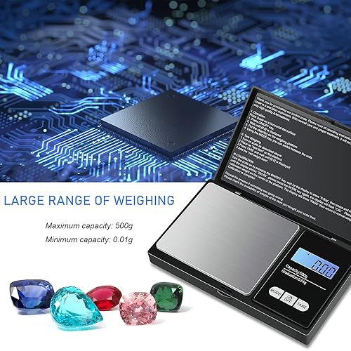 Balance de Precision 500g/0.01g, Balance de Poche avec Écran LCD Rétroéclairé（7 Unités）- Petit Balance de Bijoux Balance de Cuisine de Haute Précision, Balance Numérique avec 【Fonction de Tare】 - Nail Gallerys