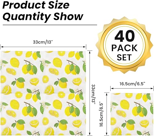 Nexum Lot de 40 serviettes décoratives en papier, motif citron, 33 x 33 cm, pour fête, mariage, décoration de table - Jaune - Nail Gallerys