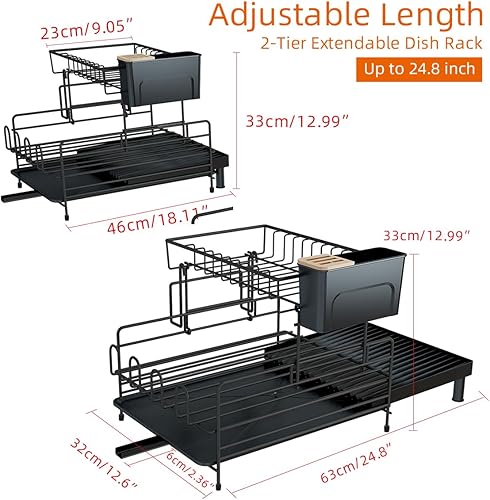 Trusthere Égouttoir à vaisselle avec égouttoir, bec pivotant à 360 degrés, égouttoir en aluminium antirouille avec ustensiles amovibles, porte-gobelet pour cuisine Noir - Nail Gallerys