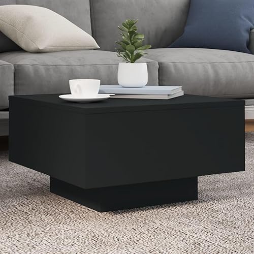 vidaXL Table Basse avec Lumières LED, Table d'Appoint, Bout de Canapé, Meuble de Salon Salle de Séjour, Moderne, Noir Bois d'Ingénierie - Nail Gallerys
