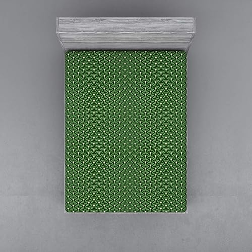 ABAKUHAUS Feuilles Drap-Housse, Motif Feuillage avec des Points, Pochette Élastique Tout Confort pour Literie en Tissu Décoratif, 140 x 200 cm, Vert et crème - Nail Gallerys