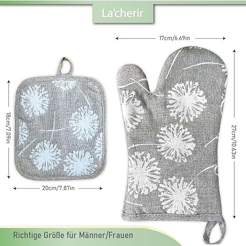 Ensemble de gants de barbecue en lin et maniques - Gants de four pour la cuisson, la cuisine, le barbecue, les gants de cuisine lavables (gris) - Nail Gallerys