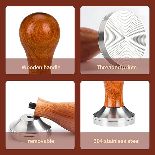 NathrBTV Tamper à Café 51MM Tampon à Café Tasseur de Café en Acier Inoxydable Poignée en Bois Espresso Tamper avec Base Ondulée Poignée en Bois Presse-Café Doseur à Café pour Amateurs de Café - Nail Gallerys