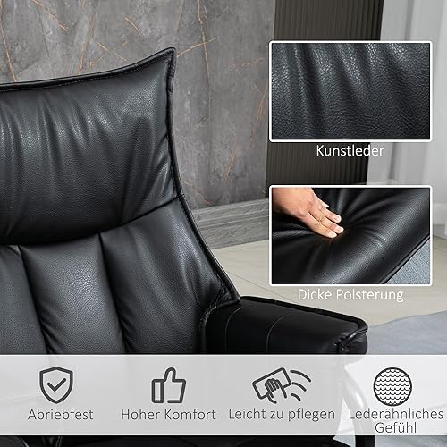 HOMCOM Fauteuil relax avec pouf, fauteuil de repos pivotant, fauteuil TV avec fonction chaise longue, fauteuil TV avec dossier inclinable, pour salon, bureau, similicuir, acier, noir - Nail Gallerys