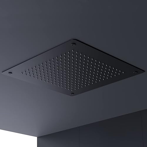 BERNSTEIN - Tête de Douche XXL Plafond Pommeau plafonnier Salle de Bain en acier inox anti-calcaire DPG5005 - Noir - Carré 50x50cm - Effet pluie, Extra plat, Installation facile au plafond - Nail Gallerys