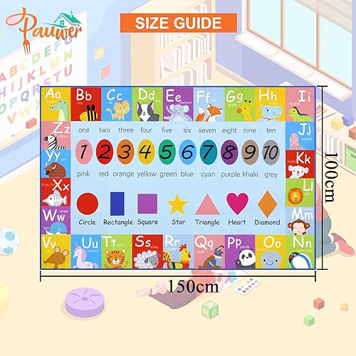 Pauwer Tapis de Jeu pour Enfants Extra Large 100 x 150 cm, Alphabet ABC, Chiffres, Formes, Animaux et Couleurs, Tapis éducatif pour Salon, Chambre à Coucher, Salle de Jeux et Salle de Classe - Nail Gallerys