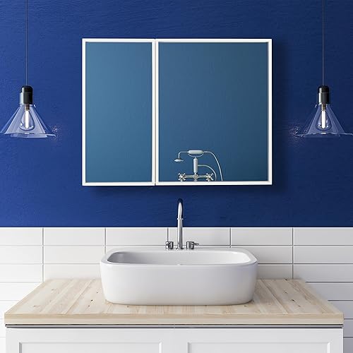 Relaxdays Meuble à Miroir, 2 Portes, Rangement Salle de Bain, HxLxP : 50x65x15,5 cm, Armoire à accrocher, Blanc - Nail Gallerys