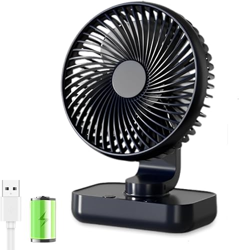 Afenau Ventilateur de Table USB, Ventilateur Bureau avec 4000mAh Batterie, 4 Vitesses Ventilateur Silencieux, LED Numérique Petit Ventilateur pour le Bureau, la Maison et le Camping (Noir) - Nail Gallerys