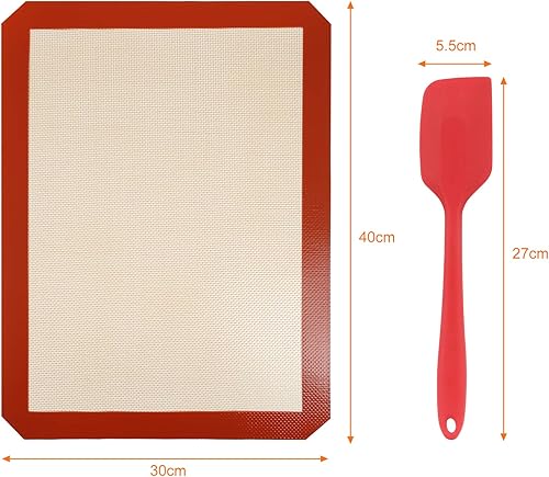 GWHOLE 2 Tapis de Cuisson 40cm x 30cm en Silicone et 1 Spatule 27cm Tapis de Pâte Anti-adhésif Feuille de Cuisson Patisserie - Nail Gallerys