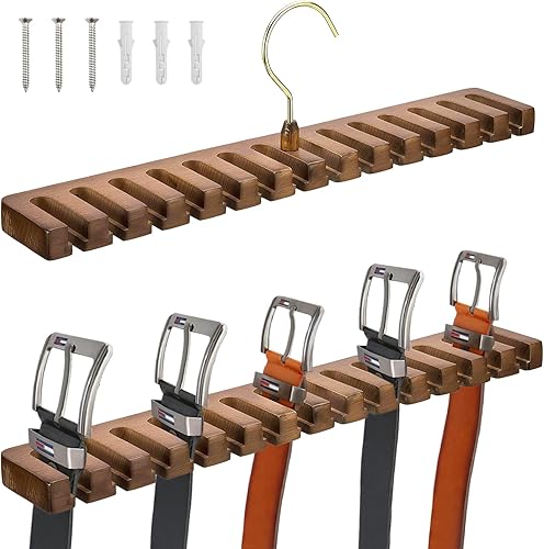 Ksvaye Porte Ceinture en Bois Rangement Ceinture avec 14 Fentes Support de Ceinture Rotatif à 360 °, Porte-Cravates Cintre Ceinture pour Organiser, Garde-Robe, Ceinture - Nail Gallerys
