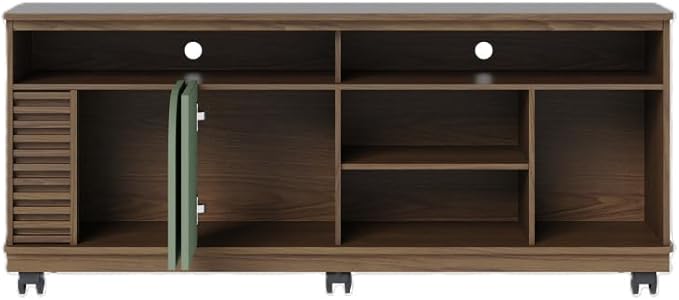 Meuble TV 65 Pouces Vert Olive et Chêne 2 Portes 7 Niches roulettes L 150 H 63.2 P 39.3 cm - Nail Gallerys