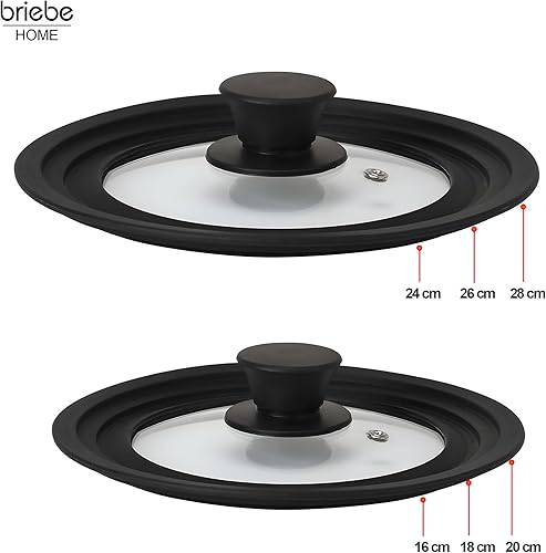 briebe TotaLid Lot de 2 Couvercles Universels pour Poêle avec Bord en Silicone et Verre Trempé, Multidiamètre 16-18-20cm et 24-26-28cm, sans BPA, pour Casseroles, Marmites, Soupape de Vapeur - Nail Gallerys