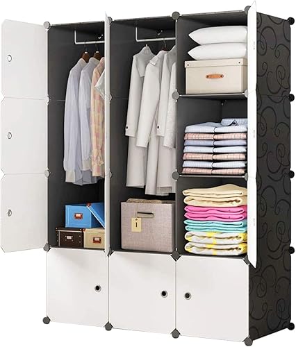 BRIAN & DANY Armoire Portable, Penderie avec Portes, Storage Modulable Meuble Étagères de Rangement, 12-Cube - Nail Gallerys