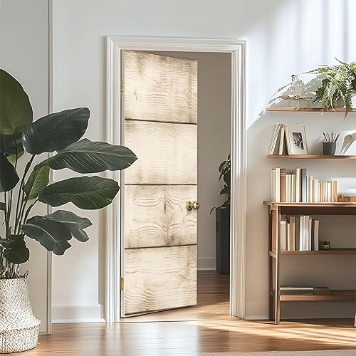 Tizhweqo Stickers Porte Trompe L'oeil Grain de Bois Blanc Vieux Papier Peint Autocollant Porte Pour Chambre Salon Décoration Stickers Muraux Sticker Porte 80x200 cm b3458 - Nail Gallerys