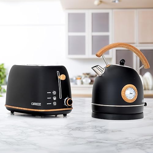 Pack Grille-Pain Caprizze Kaito avec Double Fente Extra Large et Bouilloire Nara Couleur Noir Mat avec Design Rétro Vintage - Nail Gallerys