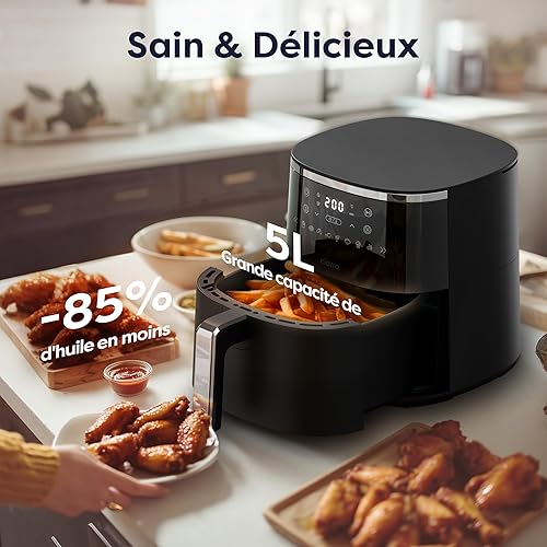 Ciarra CBAWAF1A Air Fryer Friteuse Sans Huile, 5L, 80°C à 200°C Température Réglable, Écran Tactile, Technologie à air Chaud Rapide, 1500W, Multifonction – Noire - Nail Gallerys