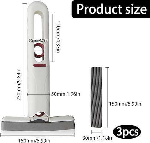 ZIOYA Mini Vadrouille de Nettoyage avec 3 Têtes en Coton Mini Vadrouille Portable Balai Eponge pour Les Fenêtres Bureau Salle de Bain Cuisine Verre Voitures Carrelages Muraux - Nail Gallerys