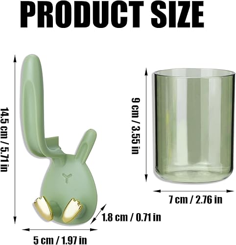 HMIEPRS 4 Pièces Porte-Brosse à Dents, Oreille de Lapin Support Brosse a Dent électrique avec 2 Godets de Rinçage Buccal, Porte Brosse à Dents Mural pour Salle de Bain Cuisine Salon (Blanc, Vert) - Nail Gallerys