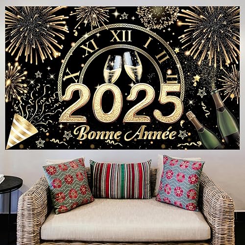 Huigugu Banderole Bonne Année 2025 Décoration Bonne Année 2025 Bannière Nouvel An Banderole de Nouvelle Année 2025 Bannière Bonne Année 2025 - Nail Gallerys