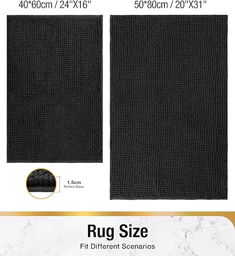HITSLAM Tapis de Bain en Chenille, 50x80cm Tapis de Douche Super Absorbant, Tapis Salle de Bain Antidérapant, Tapis Décoratif Lavable en Machine, pour Douche et Baignoire, Gris - Nail Gallerys