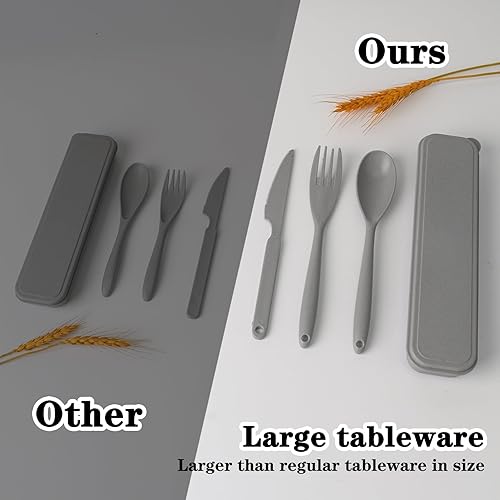 Lot de 2 grands couverts de voyage en plastique avec étui pour adulte, cuillères portables, couteaux et fourchettes, couverts réutilisables pour camping, pique-nique (gris, noir) - Nail Gallerys