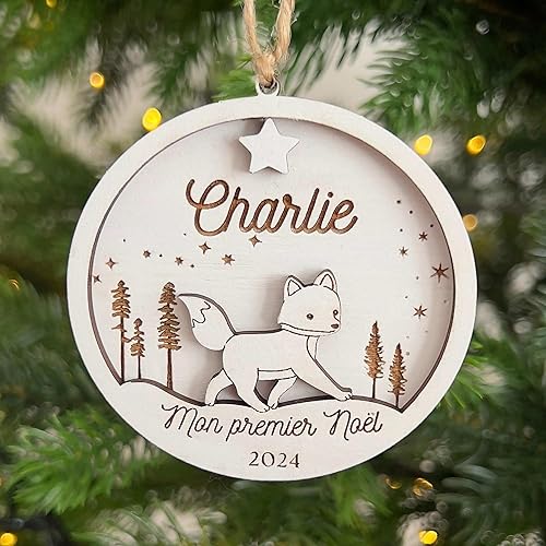 Boule de Noël Renard Personnalisée Bois Gravé – Premier 2024 Bébé & Famille – Joyeux Ornement Sapin Cadeau Unique Couple, Enfant, Lui & Elle – Décoration Animaux - Nail Gallerys