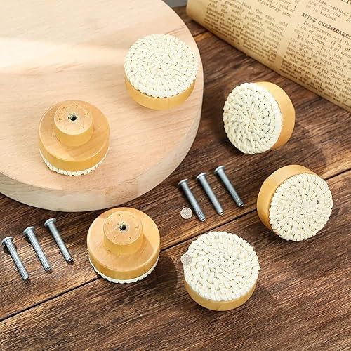 Tsadeer 8 PCS Boho Rotin Commode Poignées Tiroir en Bois Poignées Poignées En Osier Fait une Main Tirer Poignée pour Compléments Maison - Nail Gallerys