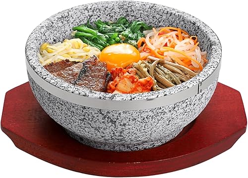 BIMUYI Bol en pierre coréenne, bol à soupe avec plateau en bois, pot en granit Dolsot Bibimbap - Nail Gallerys