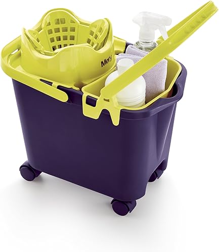 Mery | Ensemble Seau+vadrouille+bâton | Seau Violet et Citron Vert à roulettes et Polyvalent, 14 L | Vadrouille absorbante en Microfibre | Perche télescopique en Acier plastifié - Nail Gallerys