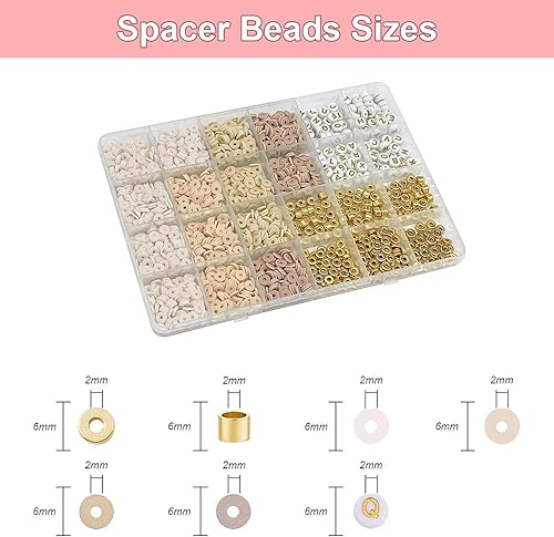 Thapncow Lot de 2064 perles Heishi pour bracelets, Perles Heishi Colorées, perles en argile polymère de 6 mm, Perles perles Lettres Kit de Fabrication de Bijoux, pour des Bracelets D'amitié(Beige) - Nail Gallerys
