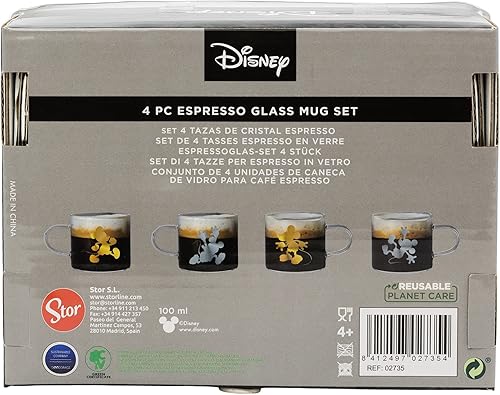 Set DE 4 Tasses À Espresso DÉCORÉES. FABRIQUÉES en Verre. 100 ML | Mickey - Nail Gallerys