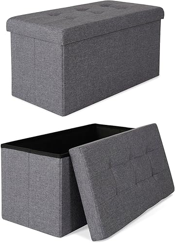 dibea Tabouret Pliable en Lin Cube Coffre de Rangement, 76x38x38 cm Gris - Nail Gallerys