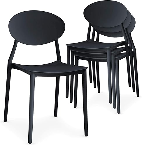 Menzzo Lot de 4 chaises empilables Balagan Noir - Nail Gallerys