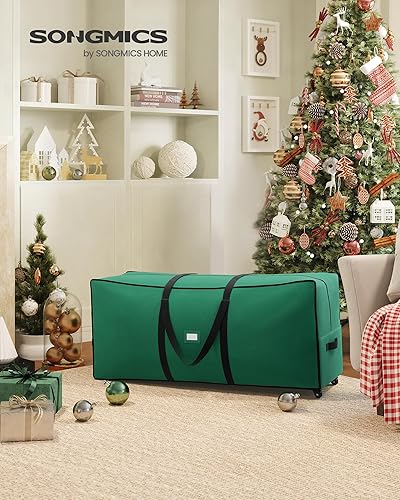 SONGMICS Sac de Rangement avec Roues Diamètre de 40 mm, Sac de Transport, Jusqu’à 229 cm, pour Sapin de Noël Démonté, Poignées Réglables en Longueur, Tissu Oxford 600D, Vert Forêt RXS004C03 - Nail Gallerys