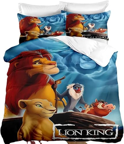 GUMII Housse de Couette Le Roi Lion-Parure de lit 90x190 Enfant-Coton Artificiel-Linge de lit-avec taie d'oreiller et Fermeture à glissière (A3,140x200+80x80cmx1) - Nail Gallerys